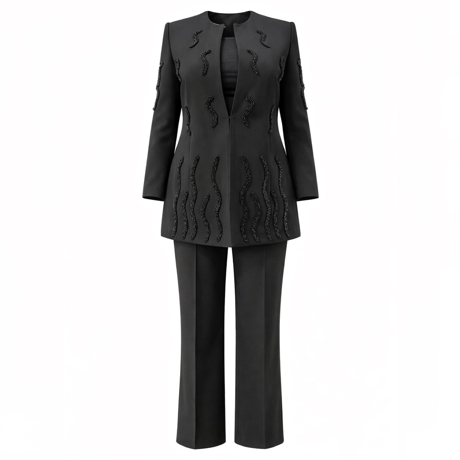 کت و شلوار زنانه مجلسی مشکی کار شده کد 711