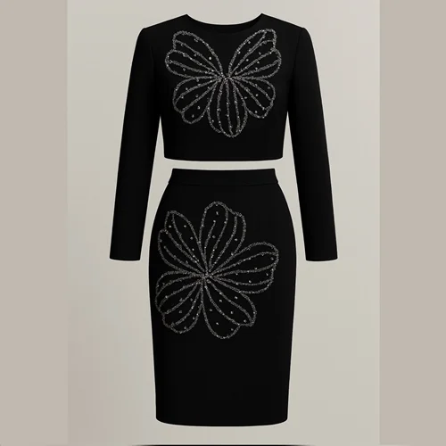 کراپ و دامن مجلسی کار شده کد 4018 مشکی