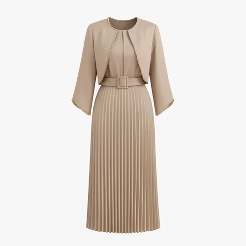 سارافن کت مجلسی دامن پلیسه کد 1312 کرم