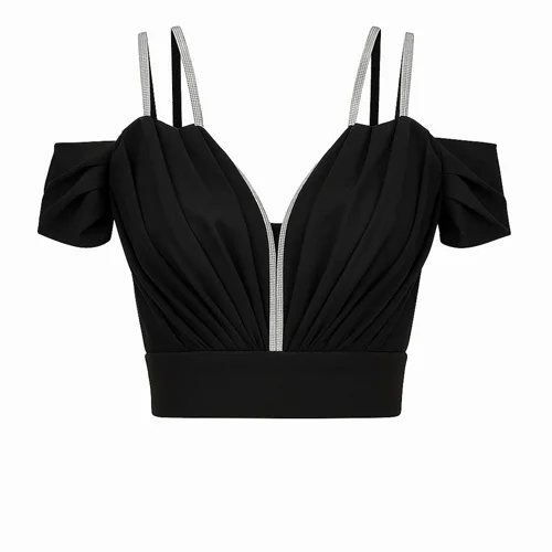 کراپ زنانه مجلسی نگین دوزی کد ce390 مشکی