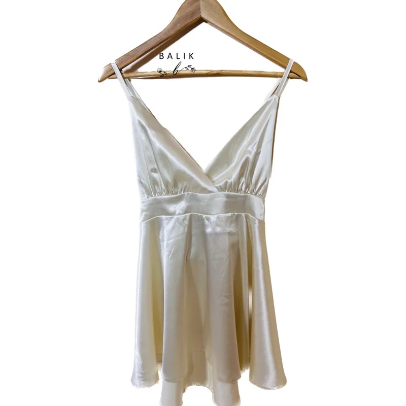 لباس خواب ساتن کد 2019 سفید ( شیری )