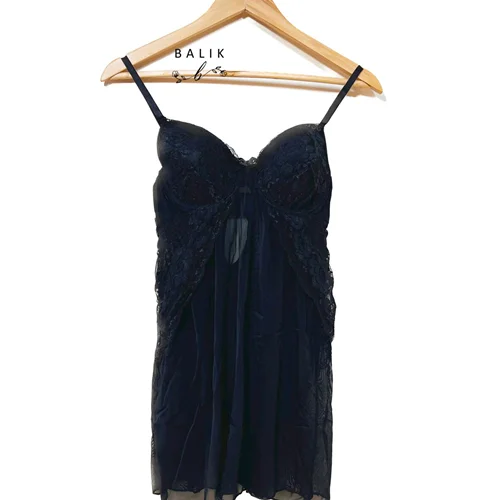 لباس خواب زنانه توری کاپ فنردار کد 3074 مشکی