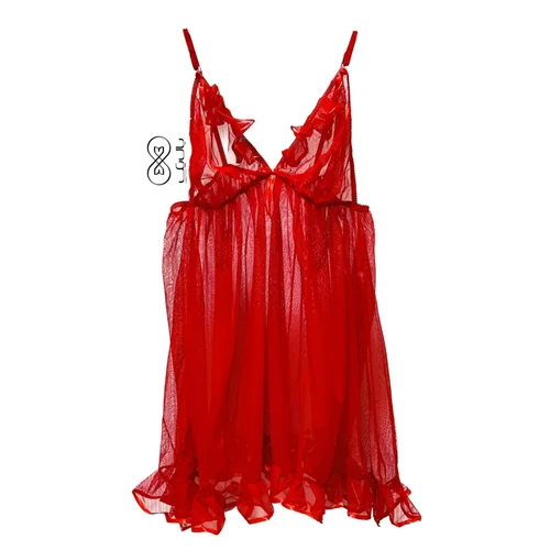 لباس خواب زنانه توری قرمز کد 2023 قواره بزرگ