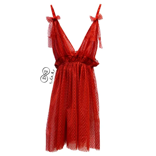 لباس خواب توری قرمز کد 20663