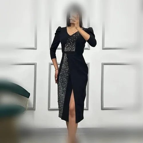 پیراهن میدی مجلسی کد f110 مشکی