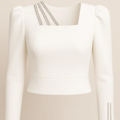 کراپ مجلسی زنانه کار شده کد ce420 سفید