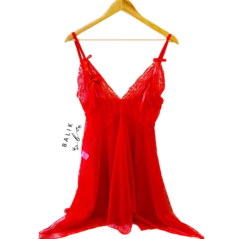 لباس خواب توری زنانه کوتاه کد 7766 قرمز