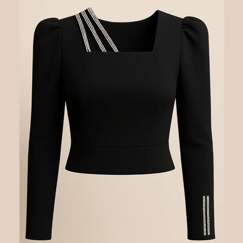 کراپ مجلسی زنانه کار شده کد ce420 مشکی