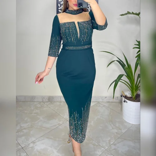 پیراهن مجلسی قواره بزرگ کار شده کد 2118 سبز