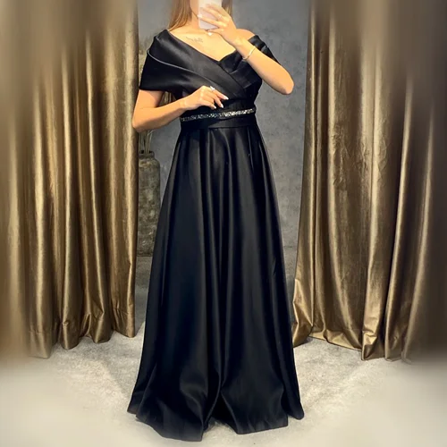 پیراهن ماکسی مجلسی زنانه ساتن آمریکایی کد 2448 مشکی