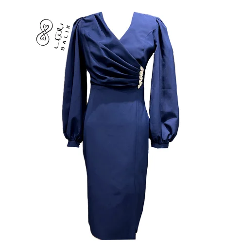 پیراهن میدی مجلسی پوشیده کد 3241 رنگ سرمه ای