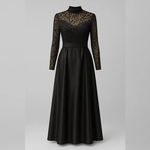 پیراهن مجلسی ماکسی ساتن مشکی کد 1108