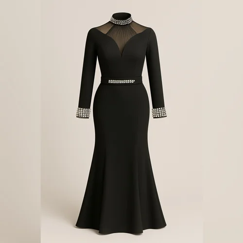 پیراهن ماکسی مدل ماهی کد pre90 مشکی کار شده