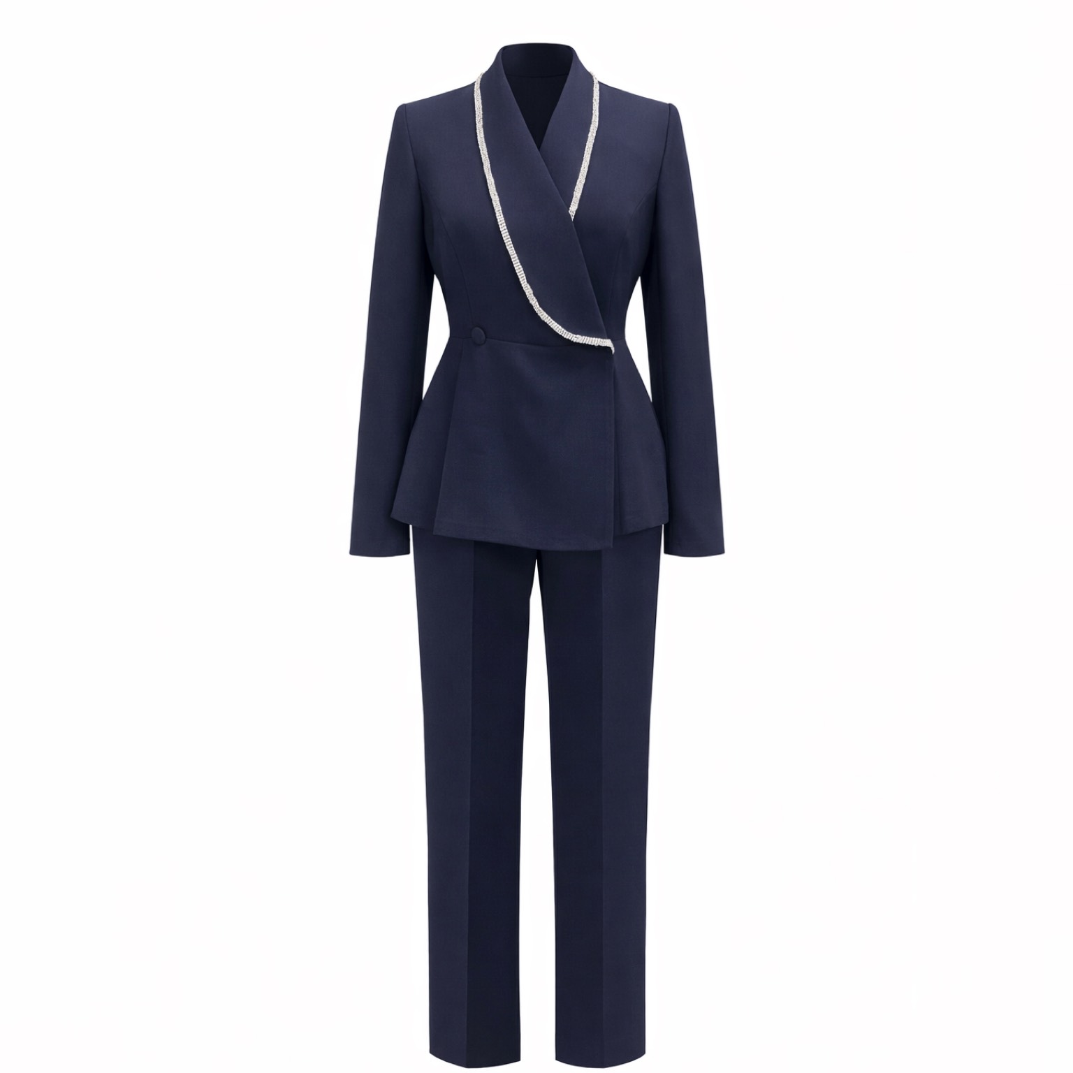 کت و شلوار زنانه مجلسی کار شده کد 714 سرمه ای