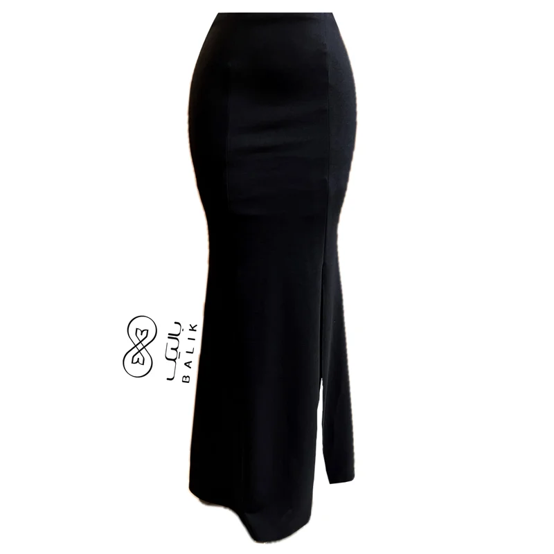 دامن مجلسی بلند مشکی مدل ماهی چاکدار کد 1666