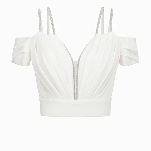 کراپ زنانه مجلسی نگین دوزی کد ce390 سفید