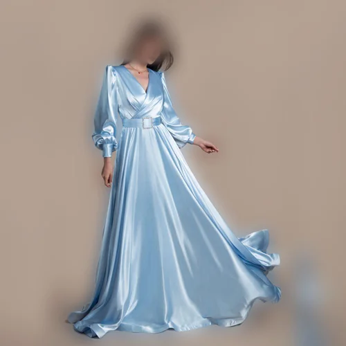 پیراهن ماکسی ساتن زنانه کد 10103 آبی