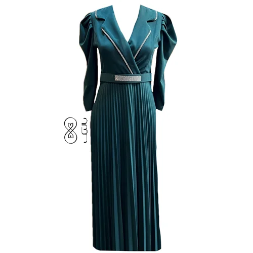 پیراهن مجلسی ماکسی دامن پلیسه سبز کد pre30