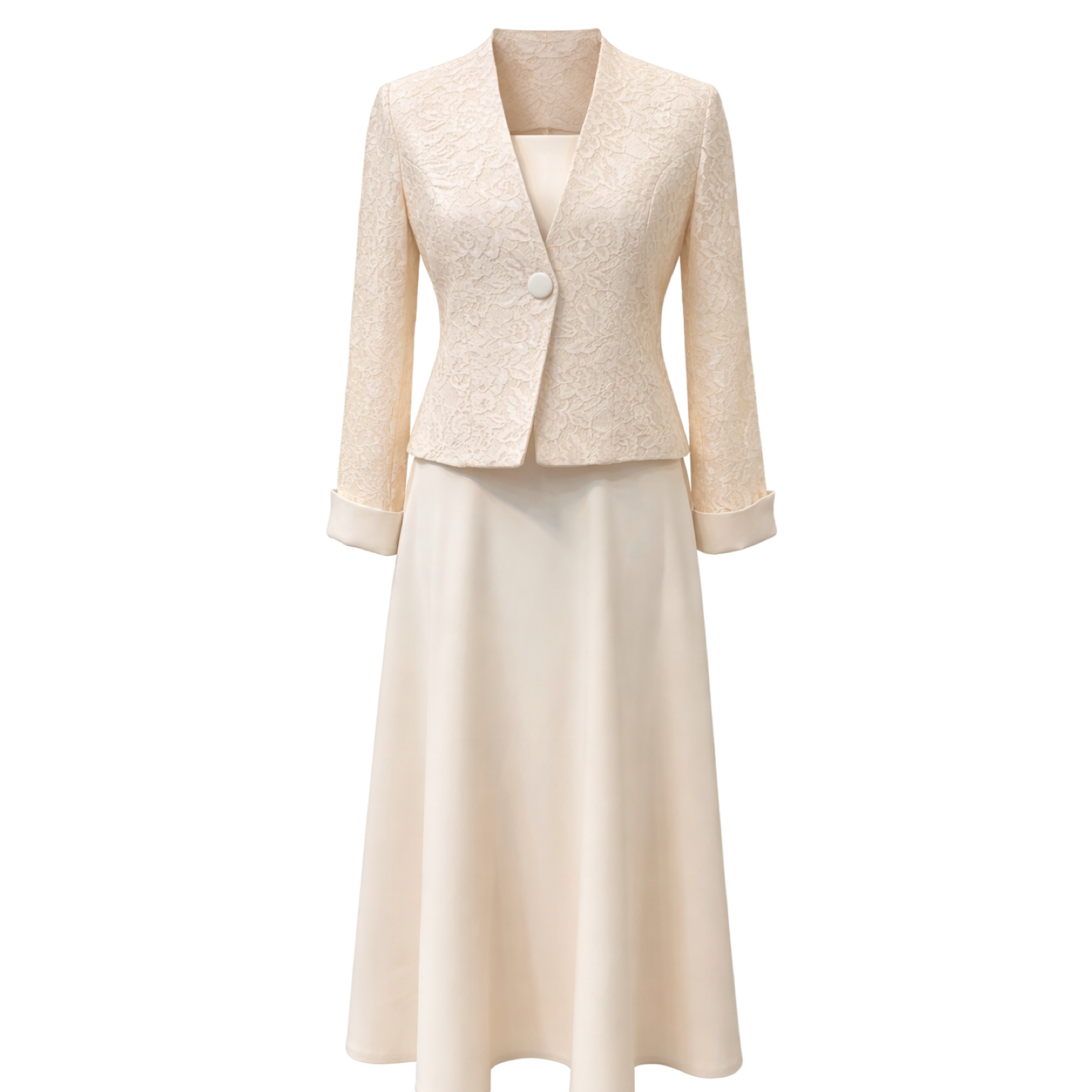 سارافن کت مجلسی زنانه با کت دانتل کد 4100 کرم