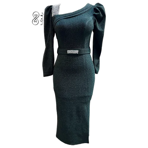 پیراهن مجلسی زنانه لمه میدی کد pre10 سبز