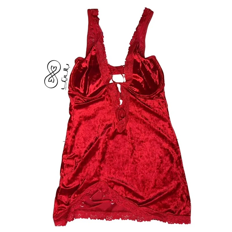 لباس خواب زنانه مخمل قرمز کد 3115