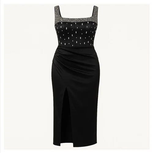 پیراهن میدی سنگدوزی کد 3064 مشکی