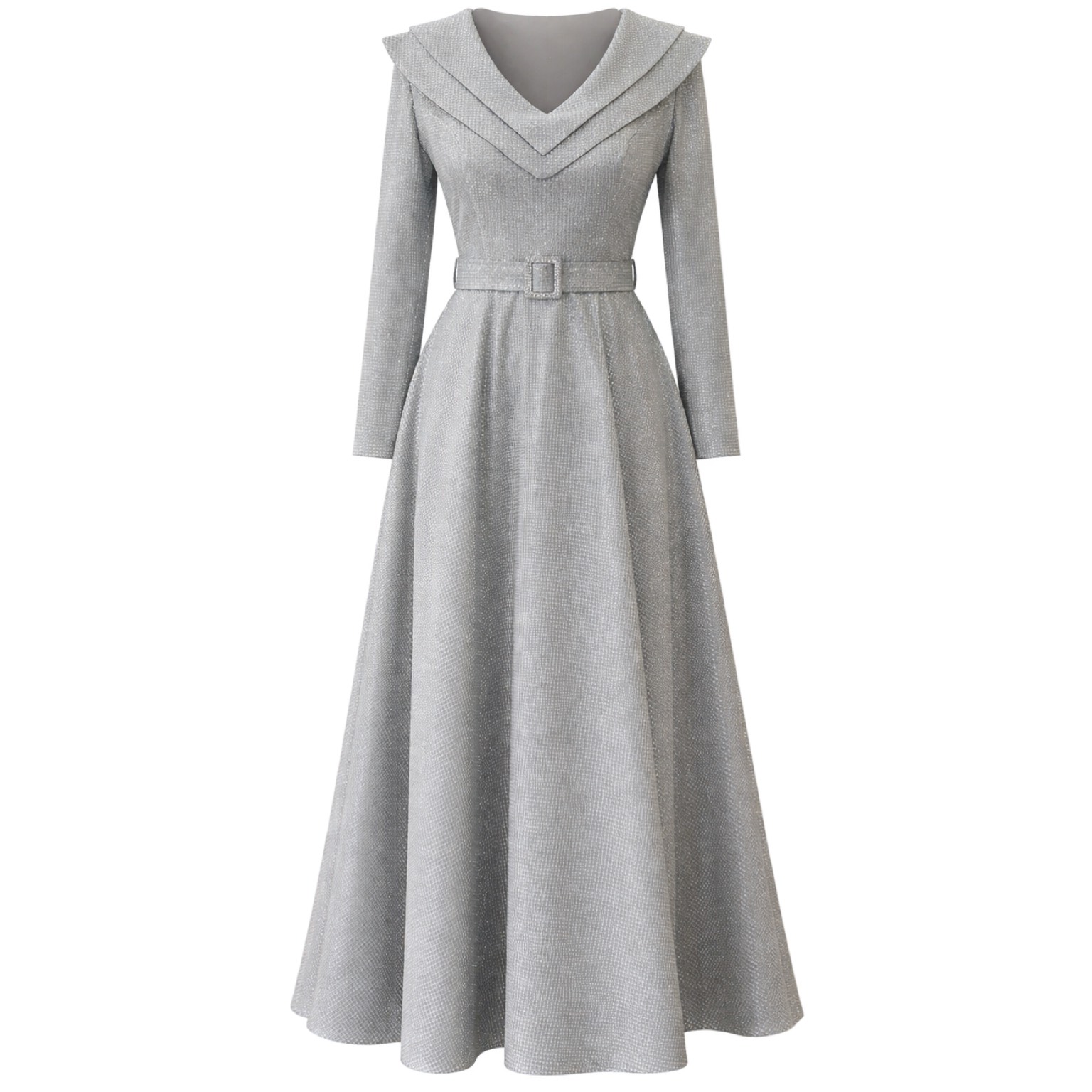 لباس بلند مجلسی پوشیده شاین نقره ای کد 1106