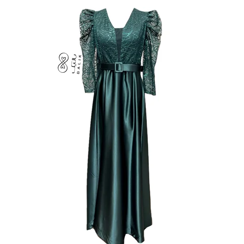 لباس مجلسی ماکسی پولک دوزی کد pre70 سبز