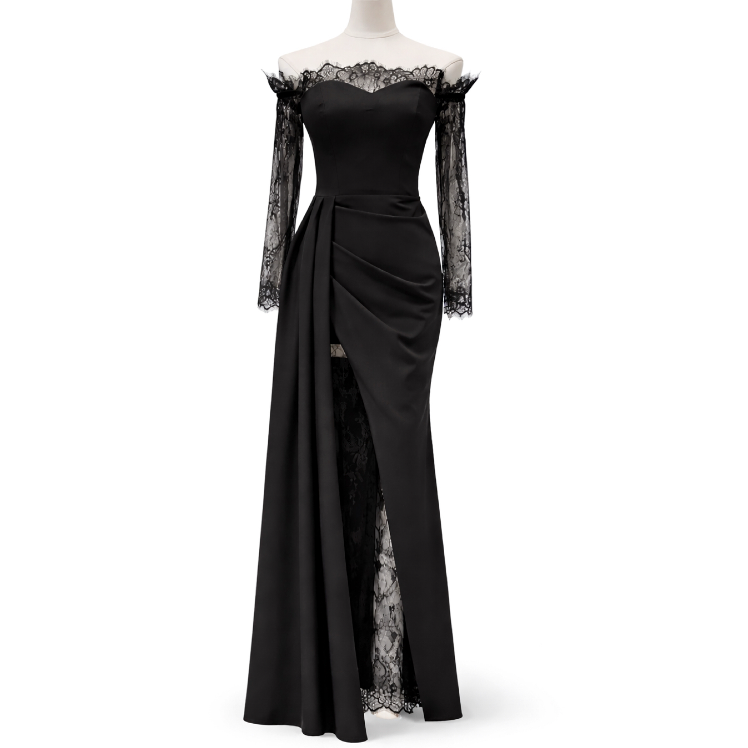 پیراهن ماکسی دانتل فرانسه پوشیده کد 862 مشکی